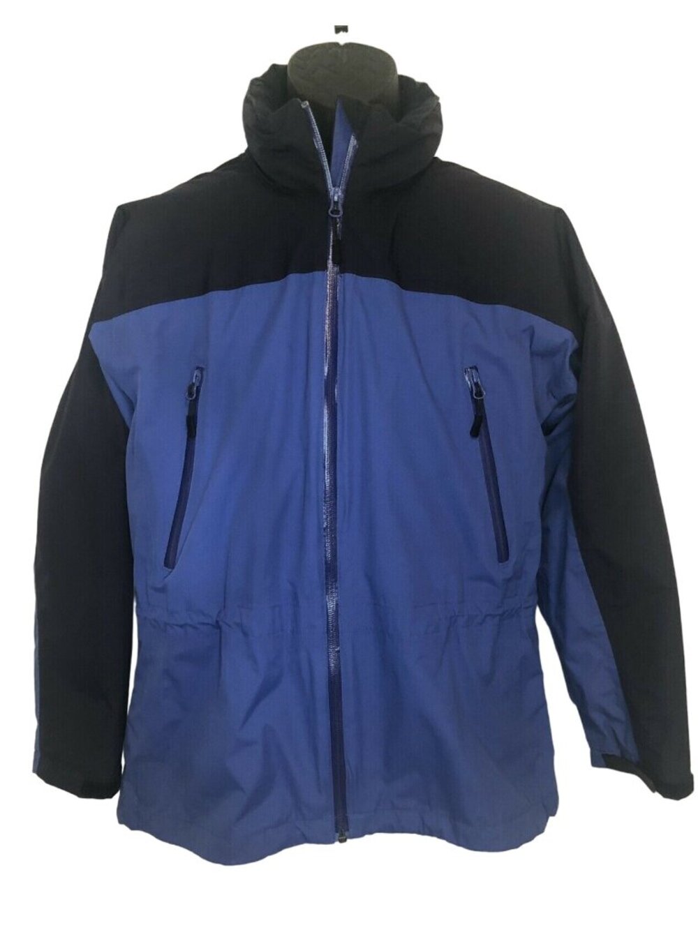 Lands End Lined Unisex Thermolite Jacket Small Blue/Black Hooded Zip Up Size 6-8